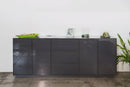 Credenza 4 Ante + 3 Cassetti 220,1x41,4x86 cm Bloom Grigio Antracite Laccato Lucido