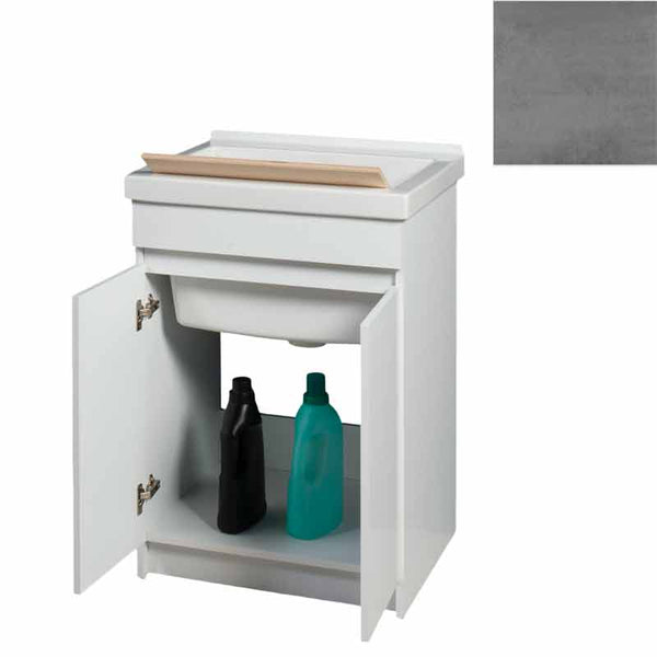 online Mobile Lavatoio in Ceramica 2 Ante con Strofinatoio in Legno Massello 60x50x86A cm Grigio Cemento