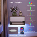 Set 2 Comodini Sospesi 37x32x21 cm con LED RGB Integrati e Regolabili con APP Cassetto e Ripiano in Melamina Bianco e Color Legno      