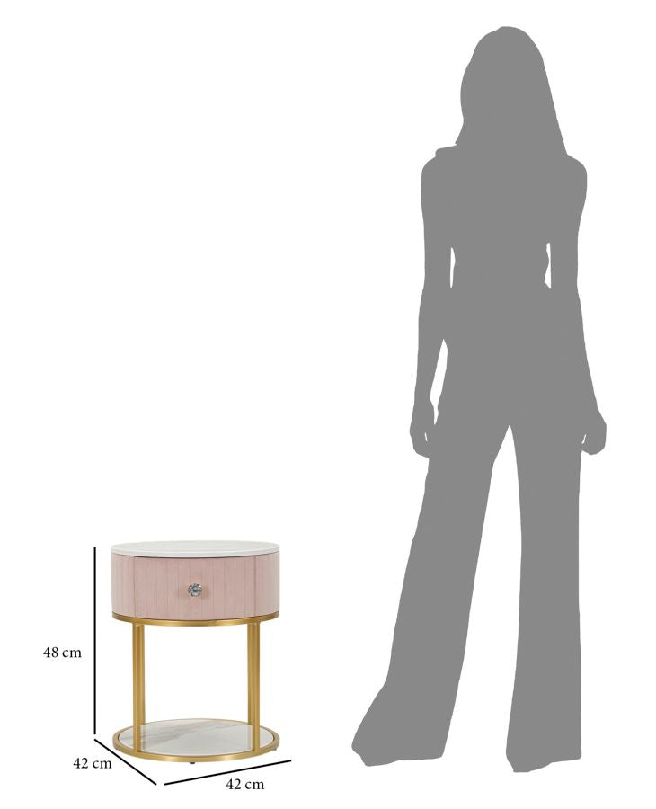 Comodino Montpellier Rosa Ø 42x48 cm in Ferro Legno 