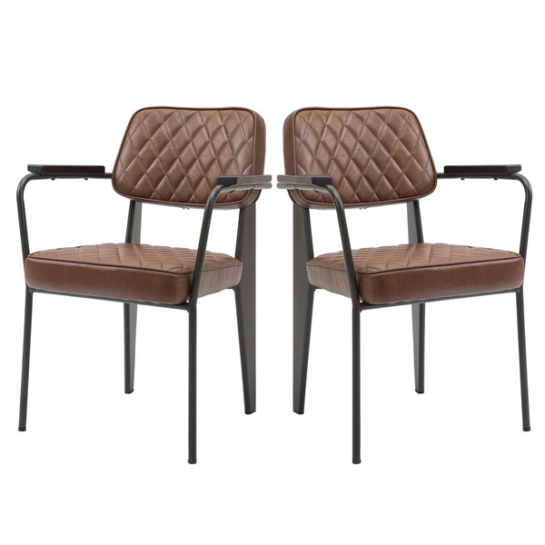 Lot de 2 Chaises Rembourrées 58,5x59x81 cm en Simili Cuir Marron et Acier acquista