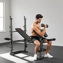 Panca Palestra Multifunzione Regolabile con Rack Bilanciere con Leg Extension Low Row Arm Curl Nero      