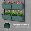 Orto Verticale da Parete a 4 Livelli 52x14x90 cm con 8 Vasi in Acciaio e Plastica Verde Scuro e Nero      