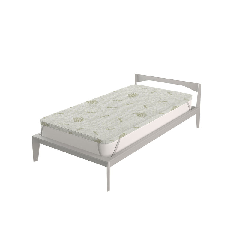 Topper Singolo 80x190 cm Memory Sfoderabile Fodera Aloe con Elastici in Poliestere Bianco