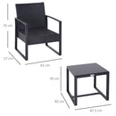 Set Tavolino e 2 Sedie da giardino in Rattan Sintetico con Cuscini Nero 
