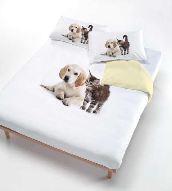 sconto Housse de couette avec imprimé sur le sac et taies d'oreiller crème pour chien/chat