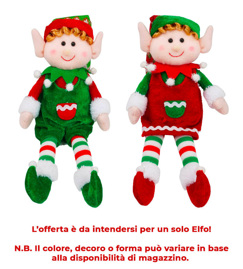 Pupazzo Elfo Natalizio H30 cm Seduto in Tessuto Verde o Rosso