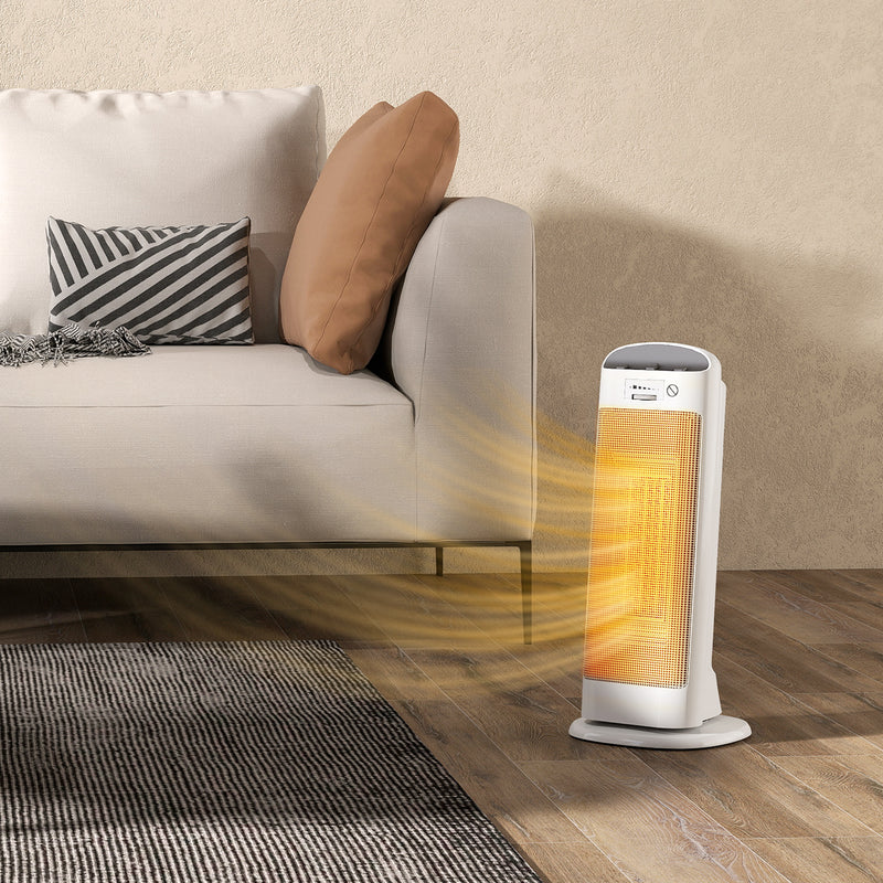 Stufa Elettrica Ceramica 2000W con 4 Modalità Riscaldamento Regolabile e Oscillazione Bianco      