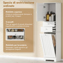 Mobile Alto da Bagno 45x30x171 cm con Cesto per Biancheria a Ribalta in Legno Bianco      