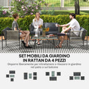 Set Salotto da Giardino con 2 Poltrone Divanetto e Tavolino da Caffè in Vetro in Rattan Grigio   