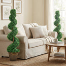 Set 2 Piante Finte di Bosso a Spirale 120 cm con Vaso Incluso in PE e Metallo Verde      
