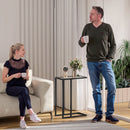 Tavolino da Salotto a Forma di C 46x25x63,5 cm in Vetro e Acciaio Nero  