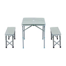 Set Tavolo da Campeggio Picnic 2 Panche Pieghevole in Alluminio Argento 