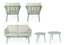 Set 5 Pezzi Salotto da Giardino con Divano 2 Poltrone e 2 Tavolini in Acciaio e PP Nixie Verde Salvia 