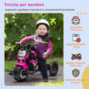 Triciclo Elettrico per Bambini 3 in 1 con Fari Musica e Clacson Rosa 