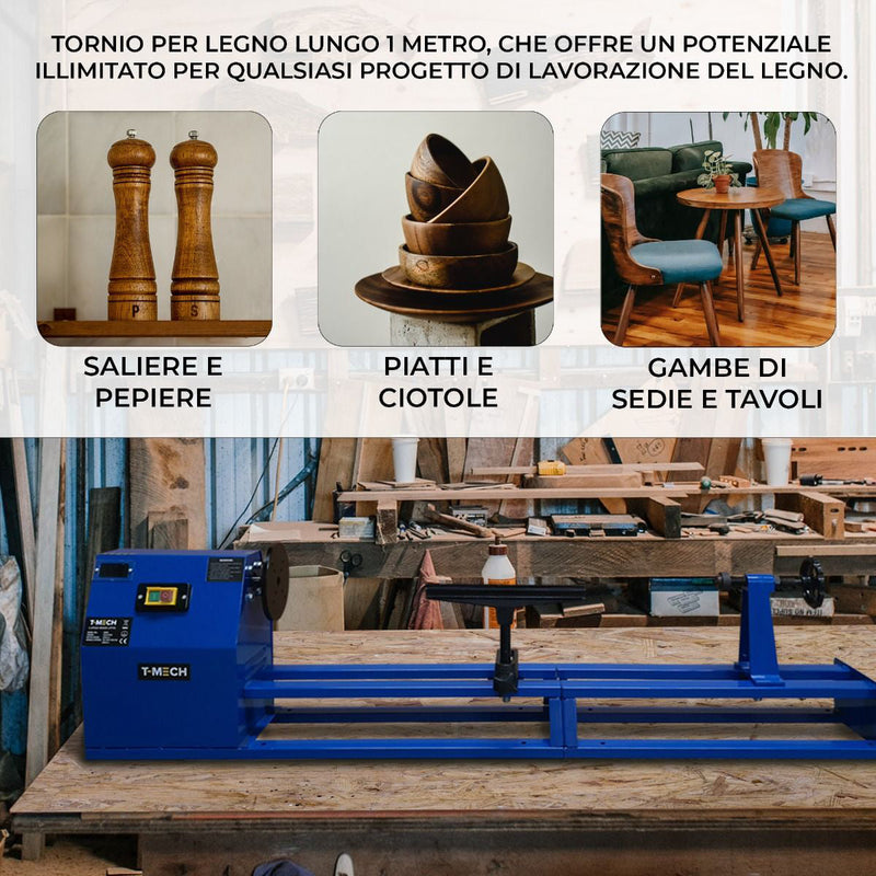 Tornio per Legno da Banco 400W 147x36x21 cm con 6 Scalpelli