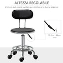 Sgabello per Estetista con 5 Rotelle 38x48x70,5-86 cm Schienale Curvo e Altezza Regolabile Nero