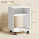 Mobile Porta Stampante 40x35x55 cm con Ruote a Freno e 2 Scomparti Aperti in Legno Bianco      