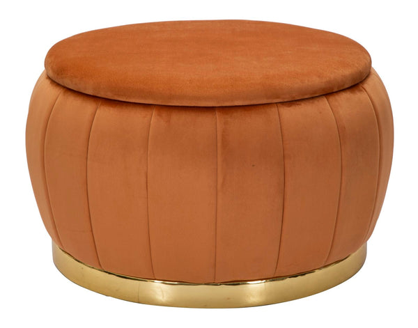 Conteneur Puff Paris Ø72x43 cm en Bois Éponge et Polyester Orange et Doré prezzo