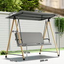 Dondolo 3 Posti da Giardino 208x125x180 cm con Tettoia Regolabile e Cuscino in Acciaio Texteline e Poliestere Grigio      