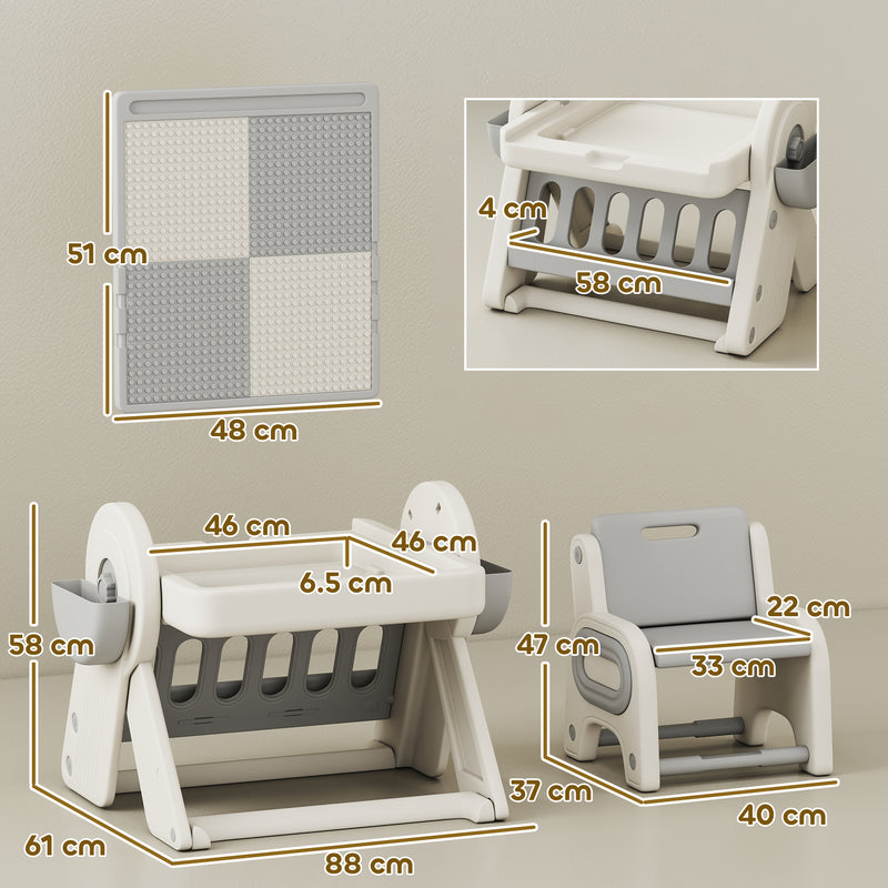 Tavolo Multiuso per Bambini con Ripiano Contenitore e Cassetti in HDPE e PP Grigio e Bianco      