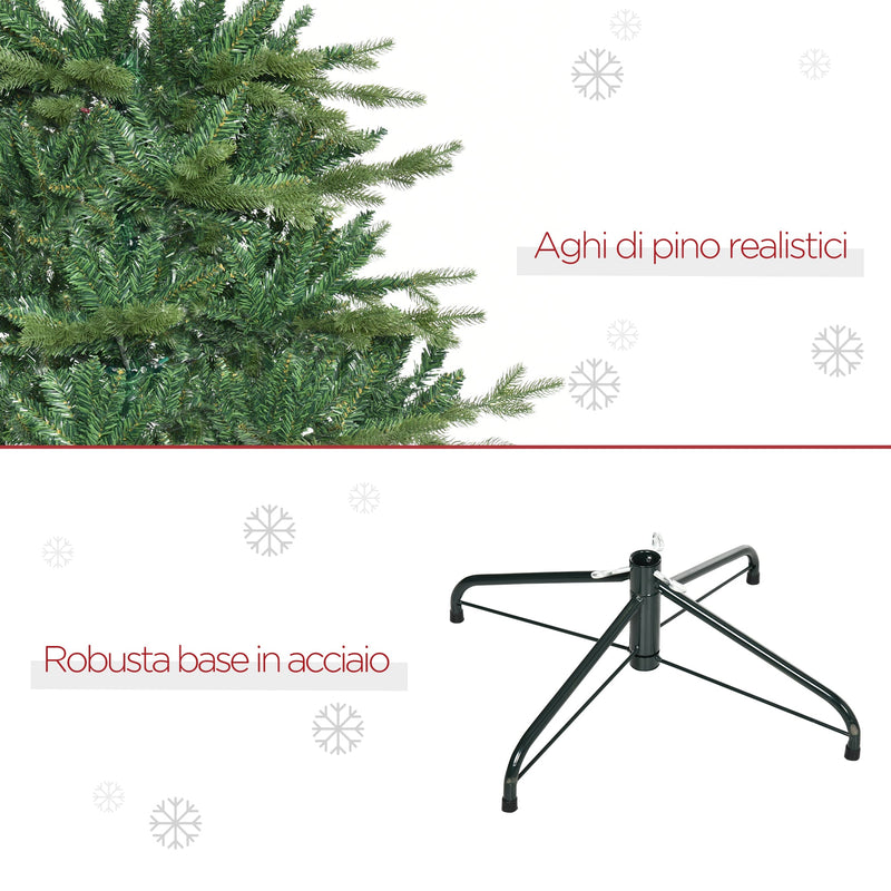 Albero di Natale Artificiale H180 cm 1443 Rami con Decori e Base in Metallo Verde