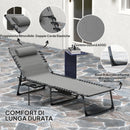 Sdraio da Giardino Pieghevole 60x190x31 cm Reclinabile a 5 Livelli con Tavolino Laterale e Tasca Grigio e Nero   