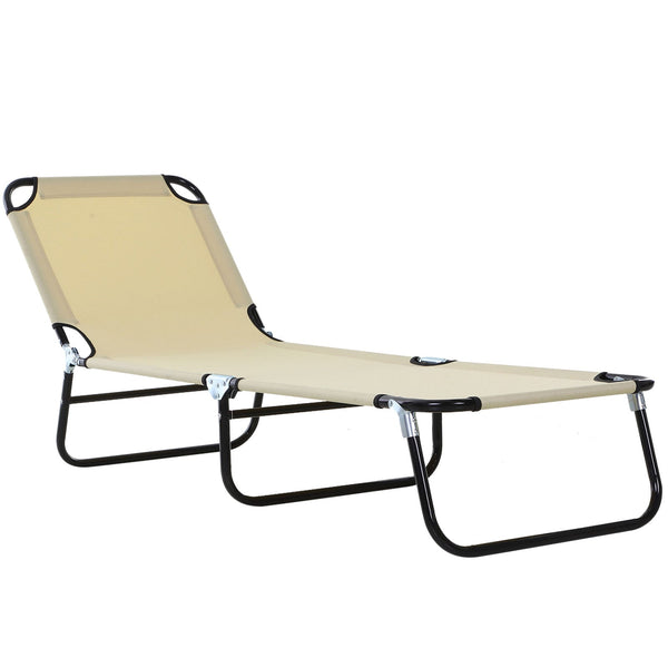 acquista Lettino da Giardino con Schienale Regolabile in 5 Posizioni 188x56x28 cm in Acciaio e Tessuto Oxford Beige