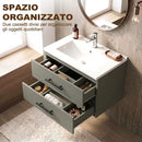 Mobile Bagno 61x40x48 cm con Lavabo in Ceramica e 2 Cassetti in Truciolare e MDF Verde      