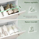 Scarpiera Slim per 24-32 Scarpe 80x23,5x157 cm con 4 Cassetti Ribaltabili e Ripiani Regolabili in Legno Bianco      
