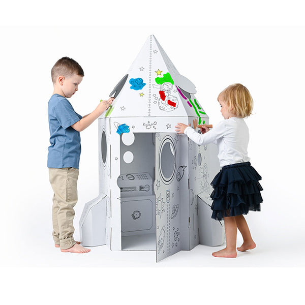 prezzo Casetta per Bambini Razzo Spaziale in Carta da Colorare 89x89x129 cm Bianco