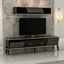 Porta tv con pensile Bientv 180 effetto marmo nero particolari oro