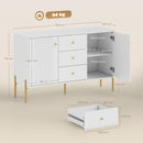 Credenza Moderna 120x39,1x76 cm con 3 Cassetti Silenziosi 2 Ripiani Regolabili 5 Gambe in Acciaio e MDF Bianco      