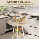 Tavolo Alto Rotondo Ø55x95 cm con Mensola per 2 Persone in Metallo e Melamina Naturale e Bianco      