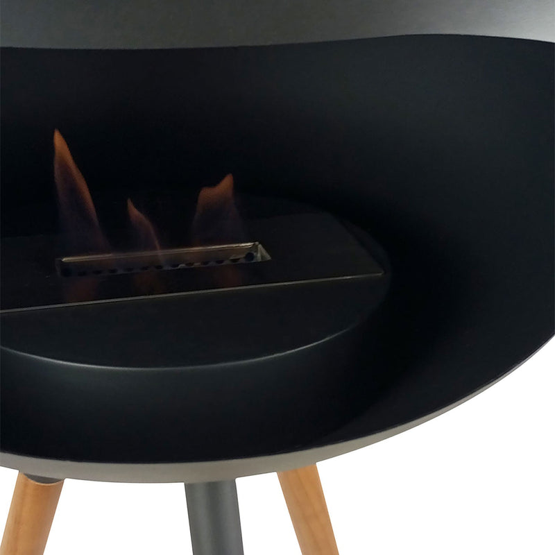 Camino a Bioetanolo da Pavimento Ø50x74 cm SICILY in Stile Nordico in Metallo Nero e Gambe in Legno Rovere