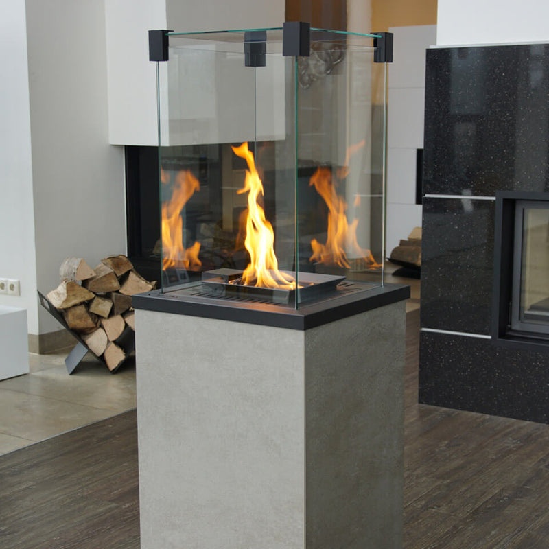 Stufa a Gas da Esterno cm 136,6x44,2x44,2 Flig Gastonia Mini Ossido Grigio con Telecomando e Vetri