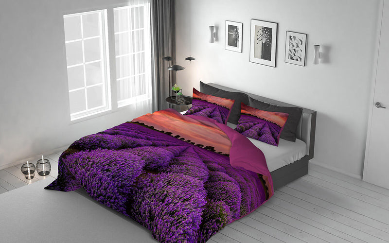 Copripiumino con Federe Stampato in Microfibra Lavender Varie Misure