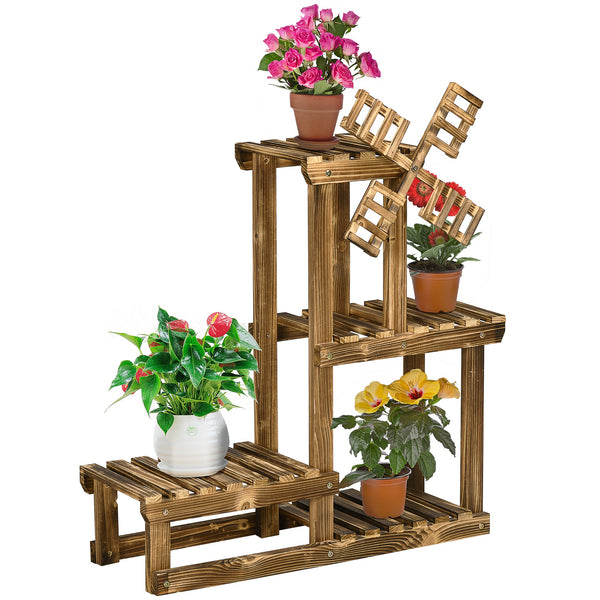 Etagère porte-plantes 4 étagères 76x30x90 cm en bois de sapin carbonisé prezzo