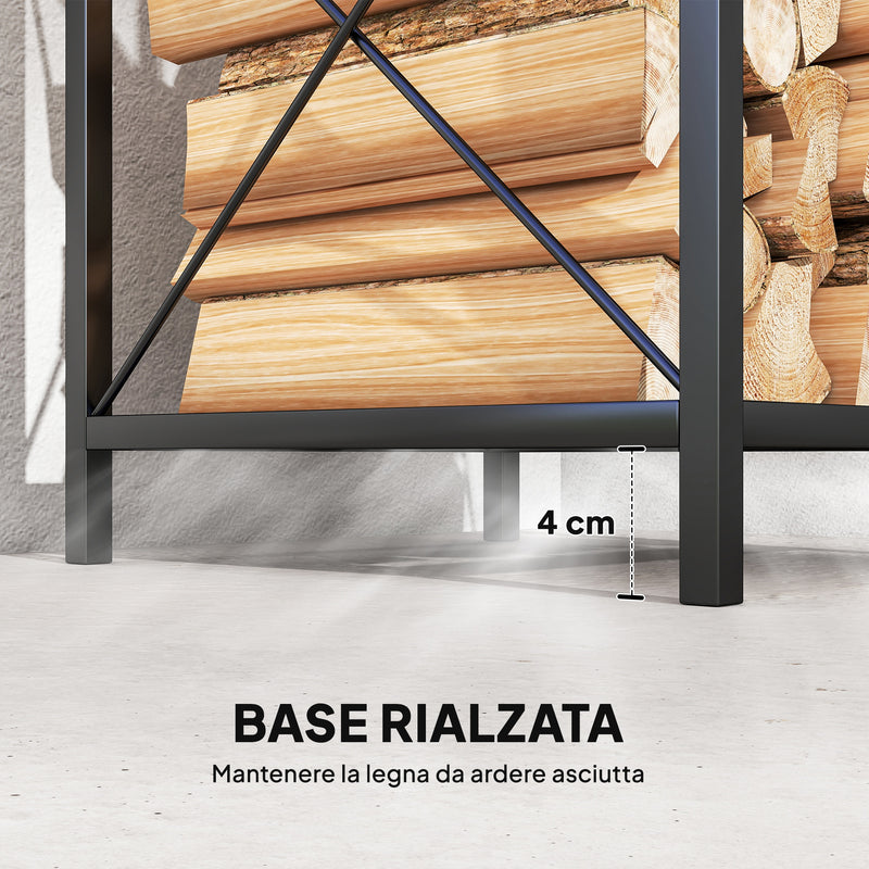 Portalegna a 2 Livelli 34x30x80cm per Interno Esterno in Metallo Nero      