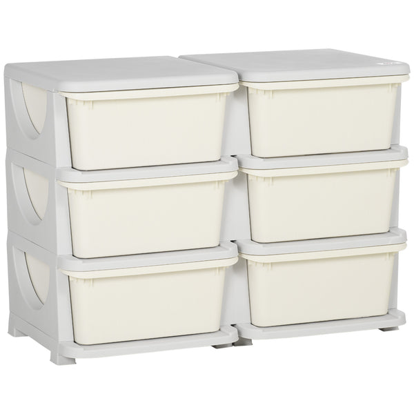 Cassettiera Portagiochi per Bambini 3-6 Anni 75x37x56.5 cm 6 Cassetti con Bordi Arrotondati in PP Bianco Crema acquista