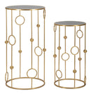 Set 2 Tavolini Cage Ø50 cm e Ø40 cm in Ferro e MDF Oro