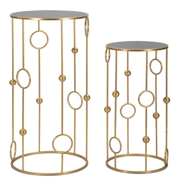 acquista Lot de 2 tables basses Cage Ø50 cm et Ø40 cm en Fer et MDF Doré