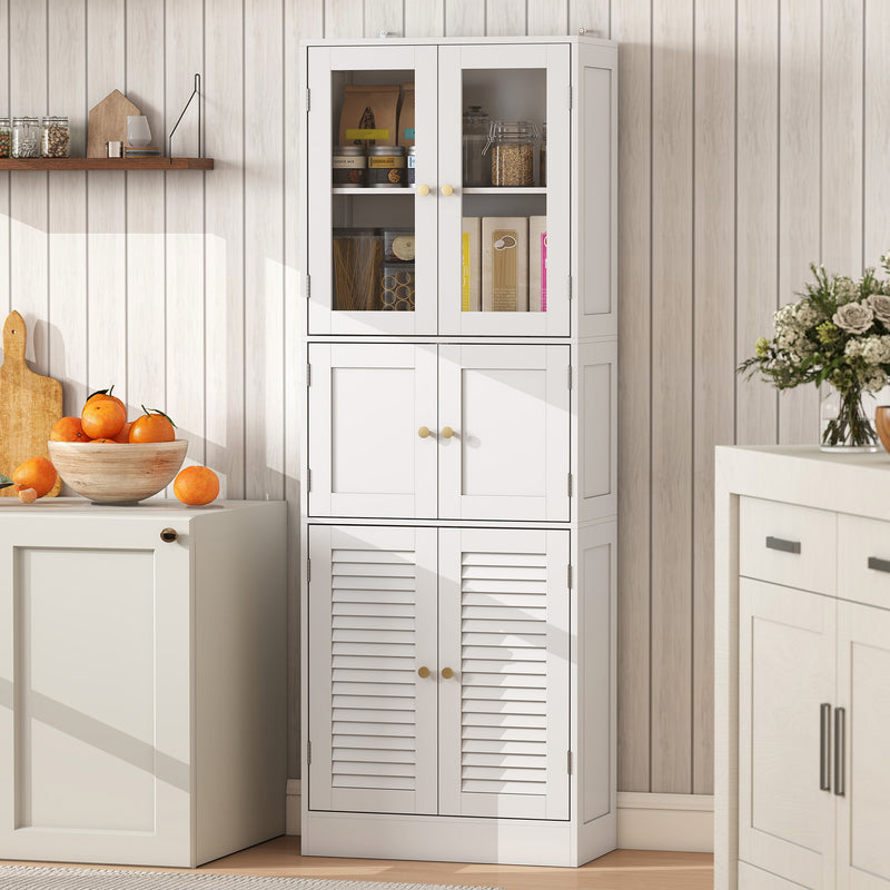 Mobile Bagno 60x30x170 cm con 3 Armadietti a 2 Ante in Vetro e Legno  Bianco      