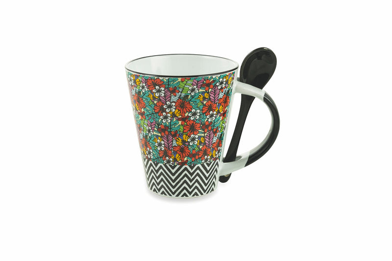 Set 20 Tazze con Cucchiaino Ø8,5x10 cm in Gres Villa d'Este Home Tivoli Carribbean Queen Vari Colori