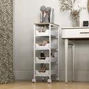 Carrello da Cucina a 5 Livelli 39,5x24x82 cm con 4 Cesti Estraibili in PP e Legno Bianco  