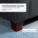 Divano 3 Posti con Poggiapiedi e Cuscini in Tessuto di Lino Grigio Scuro 194x80x86 cm 