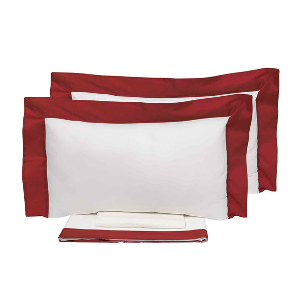Parure de Draps et Taies d'Oreiller Bords en Satin Garrini Eveline Ivoire/Bordeaux Différentes Tailles sconto