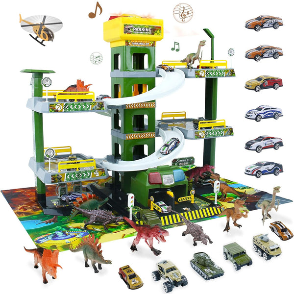 Garage GiocattoloMultilivello per Bambini con Dinosauri e Auto 5 Piani Multicolore sconto