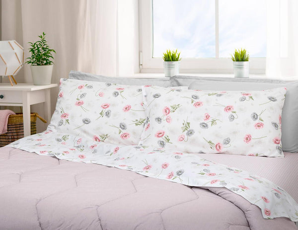 sconto Ensemble de draps en coton dessus et dessous avec coins et taies d'oreiller roses Cober Garden différentes tailles