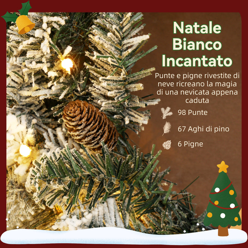 Ghirlanda Natalizia Innevata 60 cm con 35 LED Timer e Pigne Decorative per Interno      